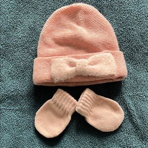 Pink Knit Baby Hat and Mittens Set